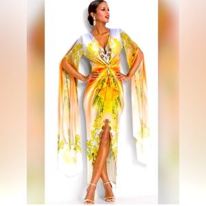 NWOT Gorgeous drape sleeve twist front dress w/ amazing pattern. Size M by Venus